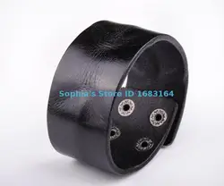 HD01 Black /Brown Cool Vintage Retro Mens Surfer Plain 3.8 cm Wide Biker Punk Leather Bracelet Wristband Wide Cuff 7.5~8.25