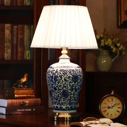 

Chinese Blue and White Porcelain Desk Lamps Dimmable China Flower Reading lamp Home Bedroom Living Room Bed Side Table Light