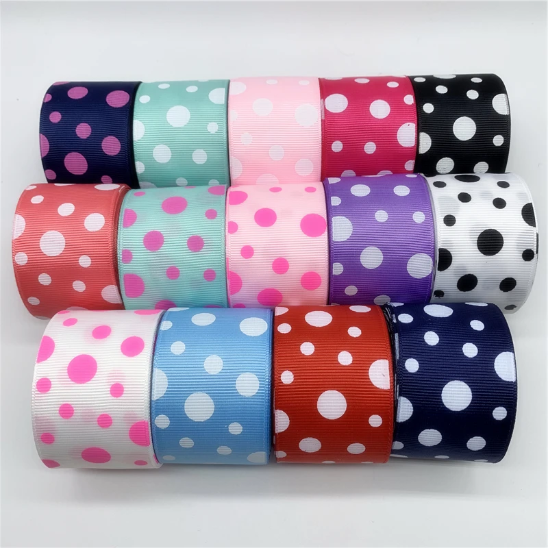 5Yards/Lot 38mm Grosgrain Ribbon Printing Dots Ribbon DIY Hair Bow Handmade Craft For Wedding Christmas Decoration