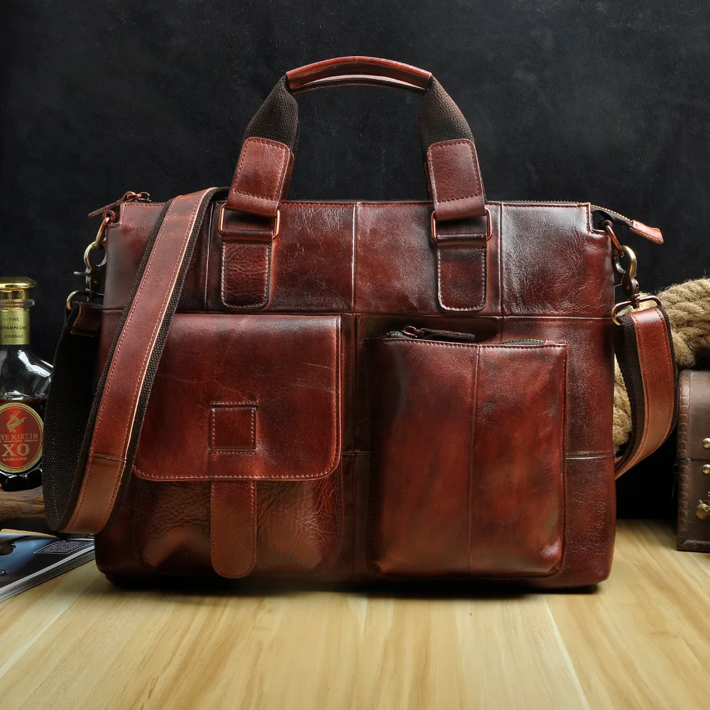 Men Original Leather Retro Designer Business Briefcase Casual 15\