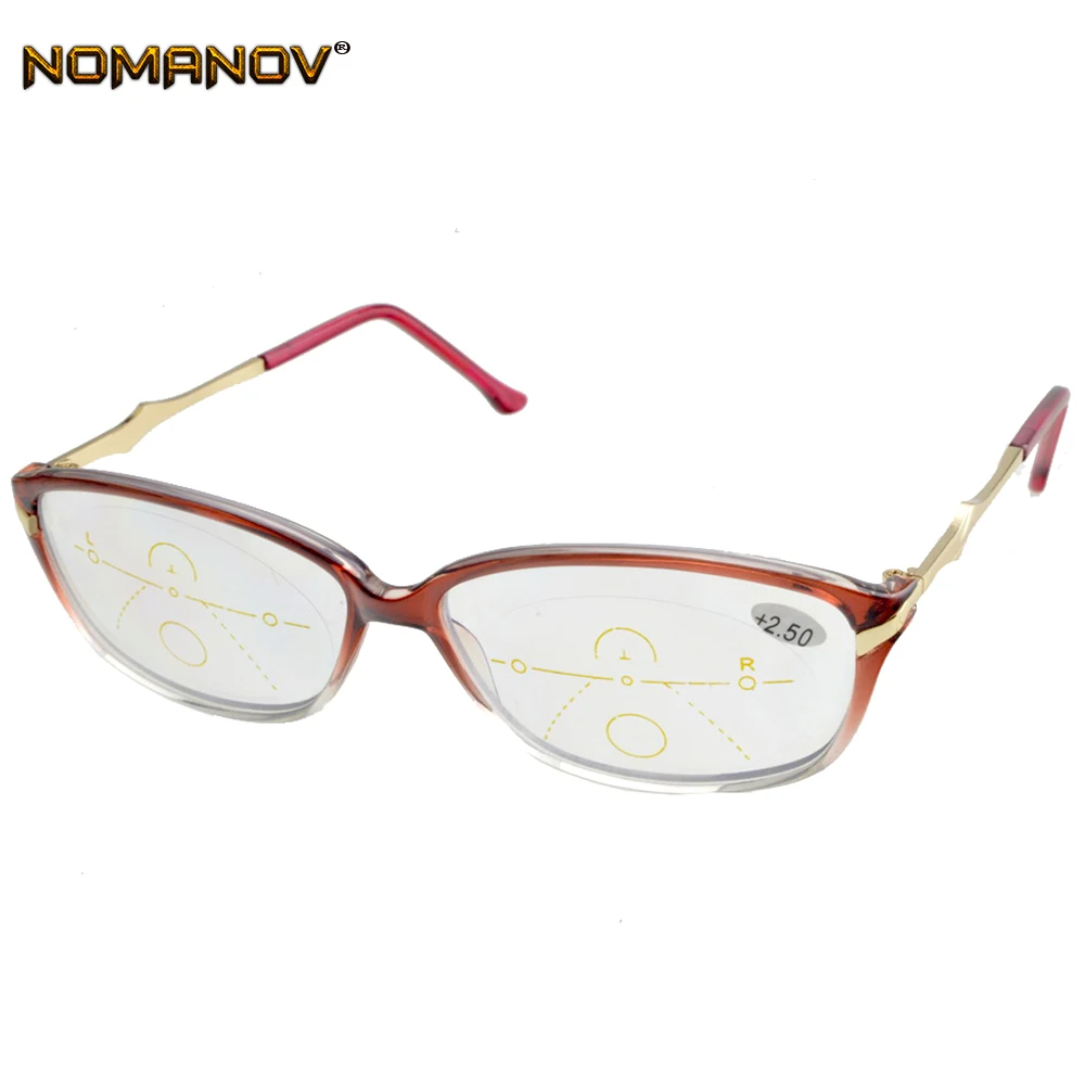 2019 Real Gafas De Lectura Progressive Multifocal Reading Glasses Full-rim Women Frame See Near And Far Top 0 Add +0.75 To +4