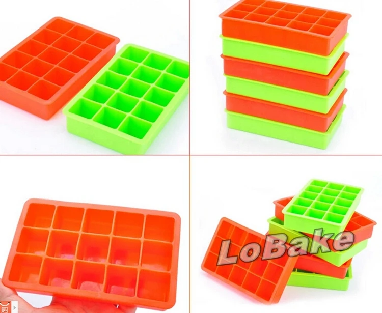 15 cavities Square Shape silicone ice cube tray silicon Bar Tools for DIY Cooking drinking Baking making color sent randomly