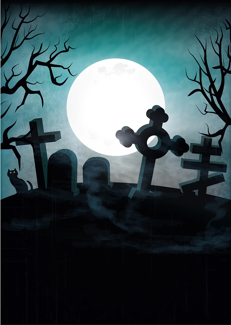 Allenjoy Photographic backdrop Black Cat Moon Cemetery Hazy Halloween Vinyl  Pictorial cloth Baby background photography studio