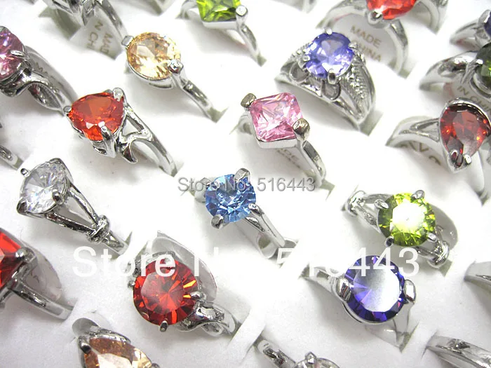 Charms 30pcs Free Shipping Wholesale Jewelry Lots Mix Color Cubic Zircon Women Fashion Rings A-105