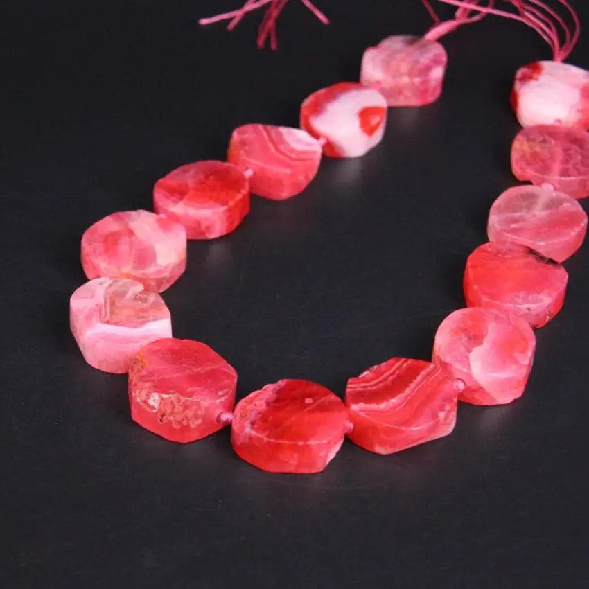 

Approx14PCS/strand Natural Pink Red Crack vein Agates Stone Slab Nugget Loose Beads,Onxy Gems Slice Pendant Jewelry Making