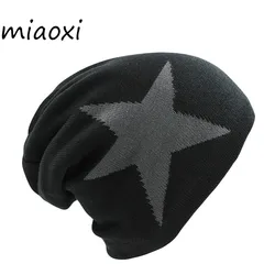 New Casual Knit Women Big Star Winter Hat Warm Fashion Knitting Hats For Male Beanie Skullies Best Female Bonnet Unisex Beanies