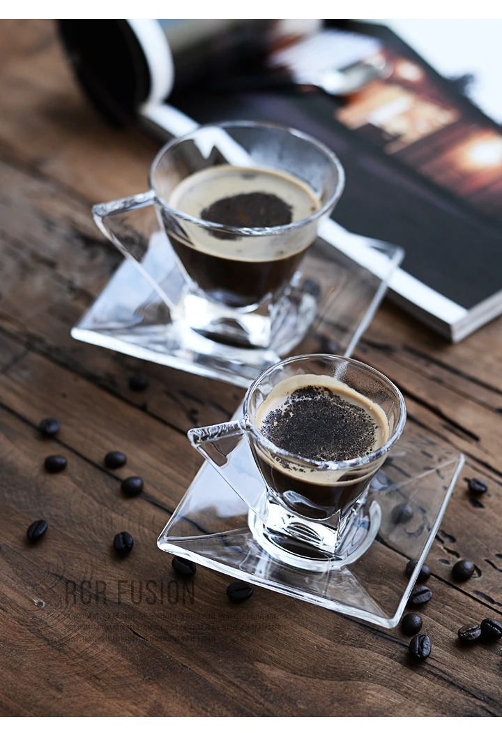 Crystal European espresso coffee cup simple transparent heat resistant glass crystal teacup water cup small plate 2pcs/set