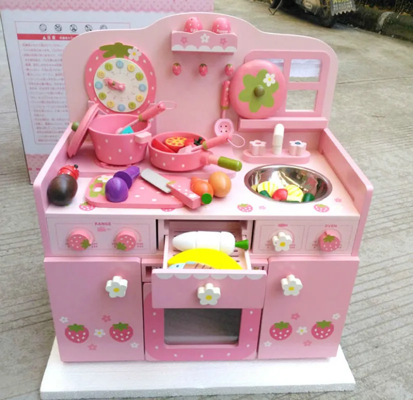 Brinquedos do bebê Cozinha De Madeira fogão conjunto brinquedos super grande segurança luxo terno super bonito