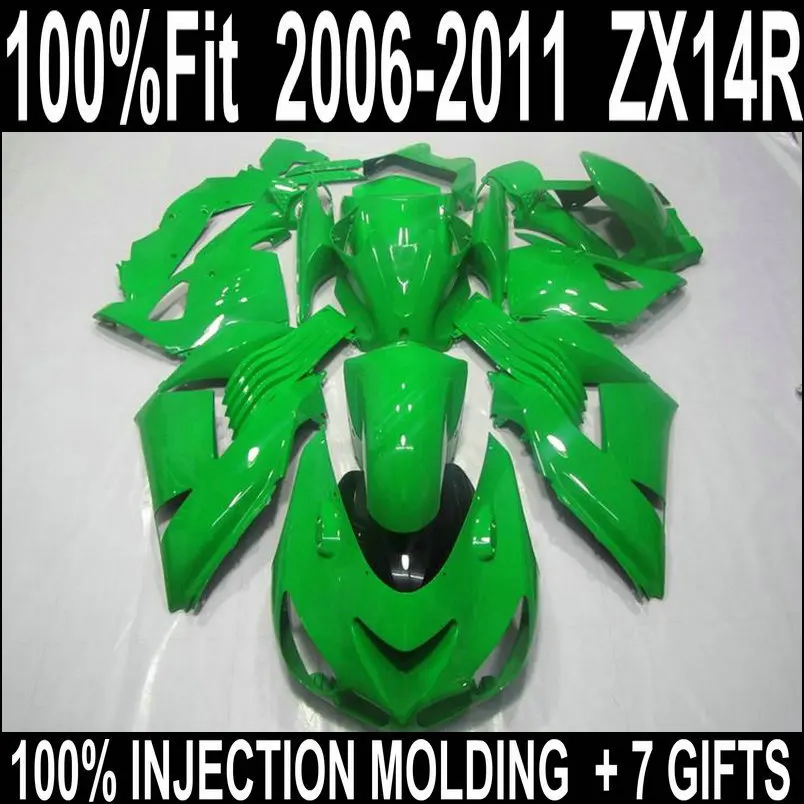 100% fit injection molding for Kawasaki new green black zx14r 2006 - 2011 fairings 06 07 08 09 10 11 Ninja ZX-14 fairing set YH7