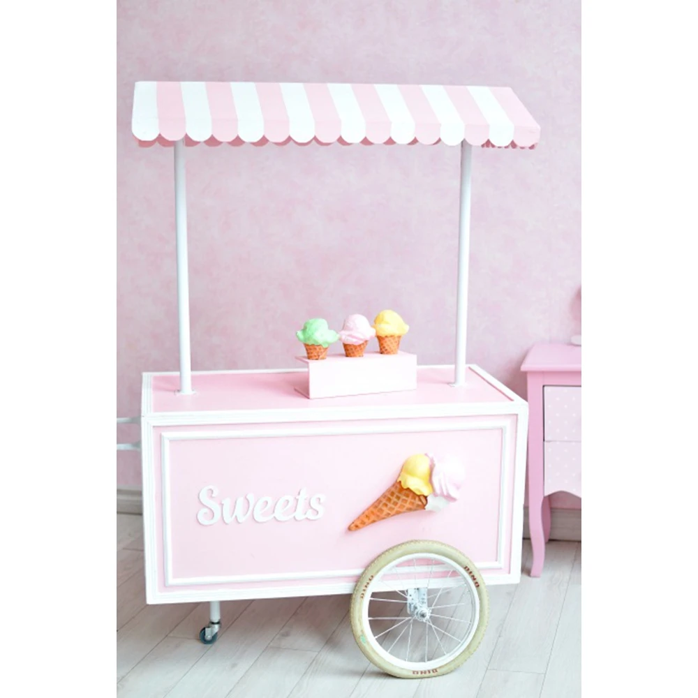 Laeacco Sweets Cake Ice Cream Cart House Baby Children Birthday Scene Photography Background Photographic Photo Backdrop Studio