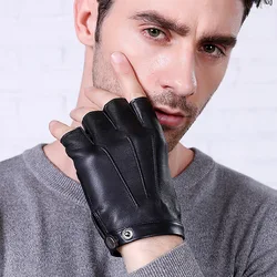 Guantes de piel de oveja de medio dedo para hombre y mujer, guante de conducción de muñeca, sólido, Unisex, mitones sin dedos, Y-02-5 de cuero genuino Real