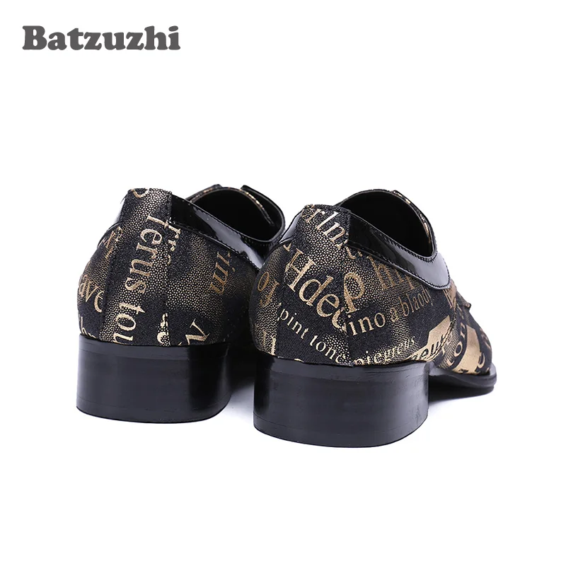 Batzuzhi Men Shoes Square Toe Lace-up Formal Dress Shoes Men Black Gold Retro Old School Oxford Shoes for Men Party, Runway