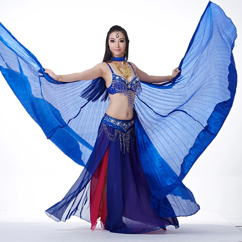 Belly Danceปีกอียิปต์Isisเต้นรำอินเดียผู้หญิงBelly Danceประดิษฐ์ผ้าไหมปีกStage Performance Props No Sticks