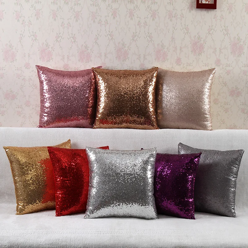 Italy style Sequin pillow cushion satin Home Decorative Throw Pillow Pillowcase 40x40cm pillow cover travesseiro