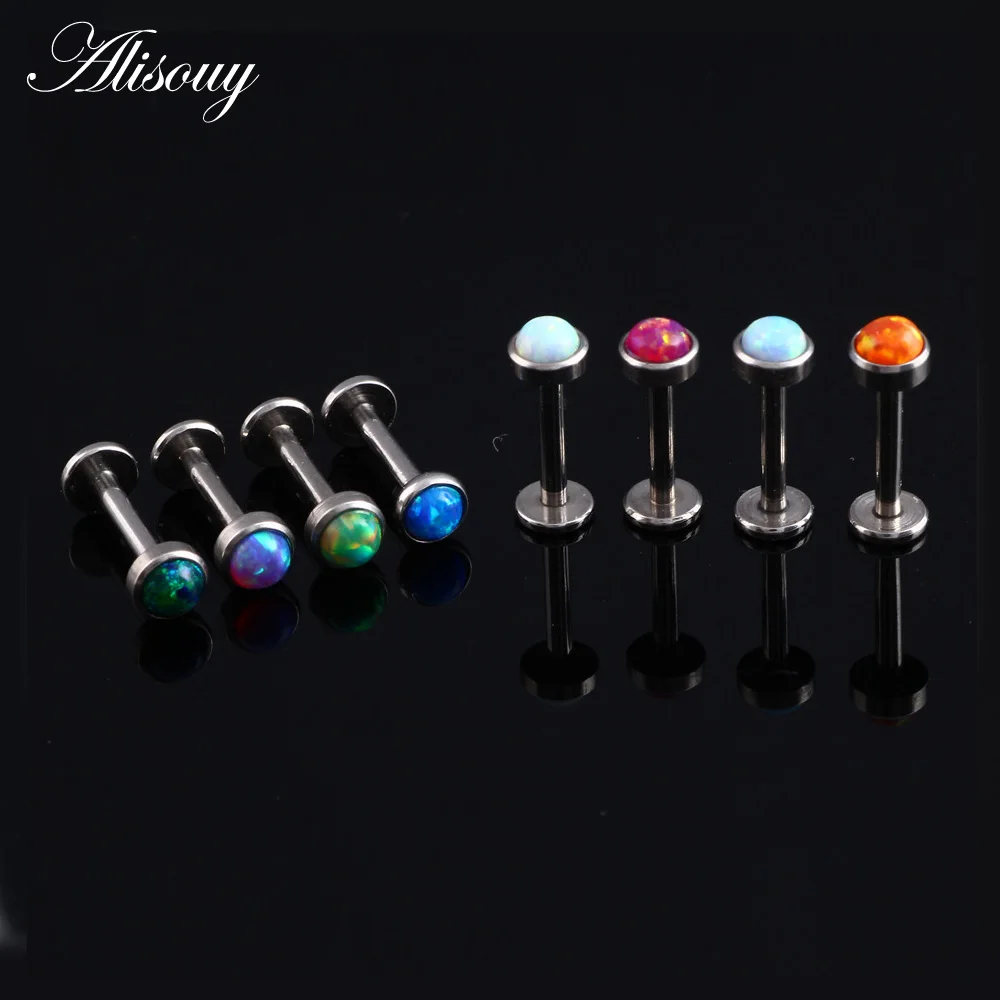 Alisouy 1 Pcs Opal Stone Labret Hiphop Lip Stud Ear Piercing Cartilage Tragus Helix Earring Nose Stud 16g Lip Ring Body Jewelry