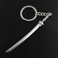 Vintage Samurai Sword Keychain para homens, DIY Metal Holder Chain, pingente de cor prata, nova moda, 30mm, 107x10mm