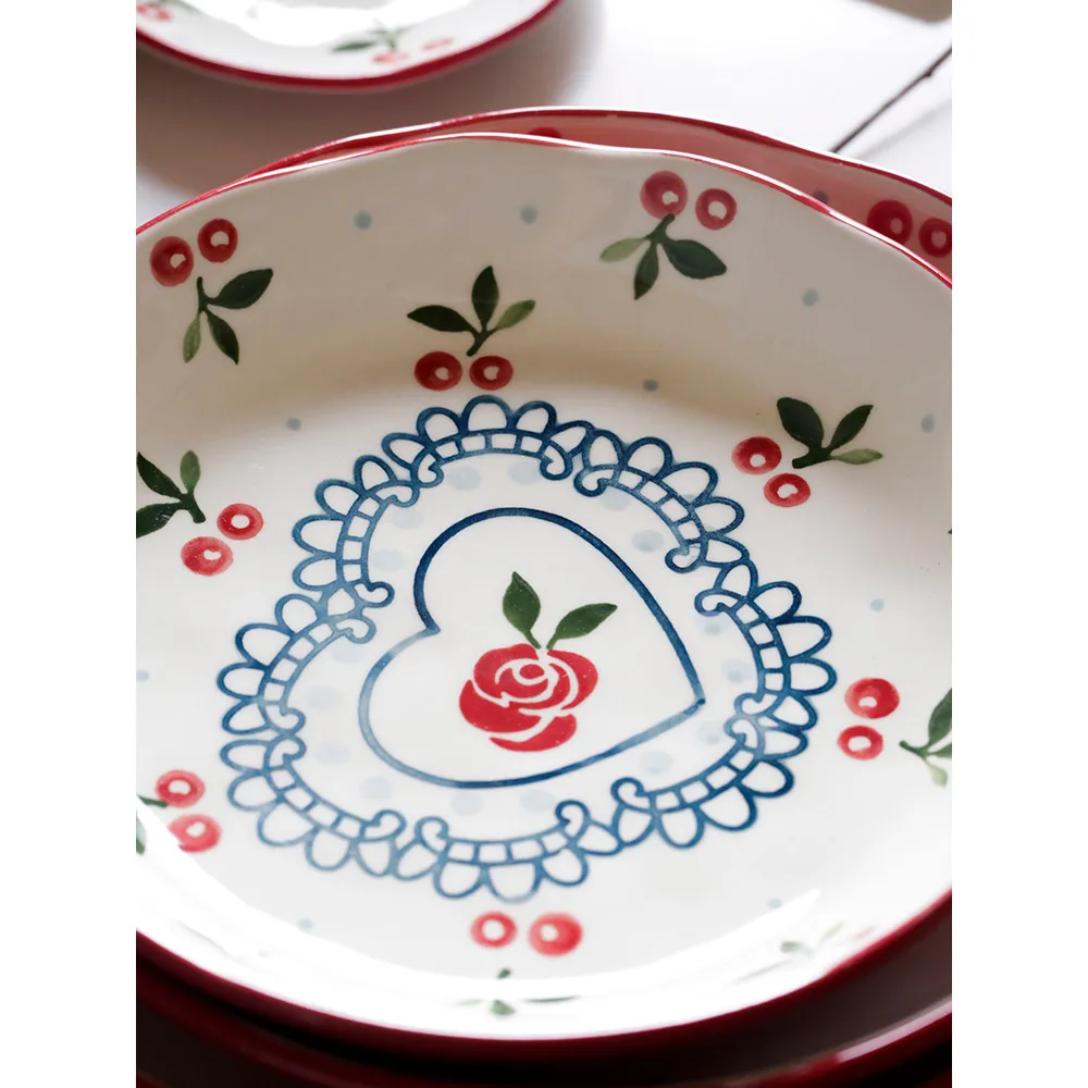 Ceramic Dinnerware Set Cherry Handpainted Printed Japan Style Porcelain Bowl Plates Under Glazed Creative Cutlery Microwave Oven