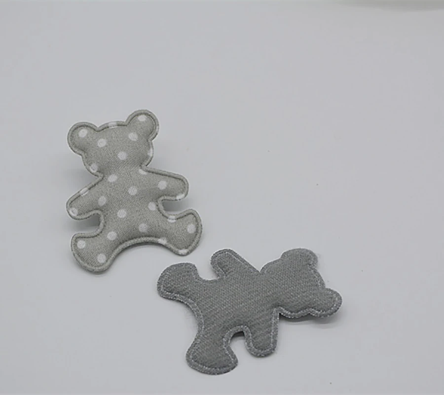 Lovely Grid Cloth Bear Heart Appliques for Cloth Decoration, Angel Wing Hair Accessories, Sew on 4.1x4.9 cm, 40Pcs Lot