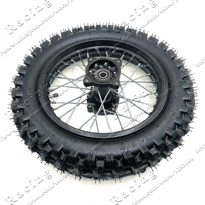 80/100-12 Guangli Tyres 1.85 x 12inch Rear Rims Wheel Steel Hub Black Wheels  32 spoke 15mm axle hole dirt pit bike Kayo Apollo