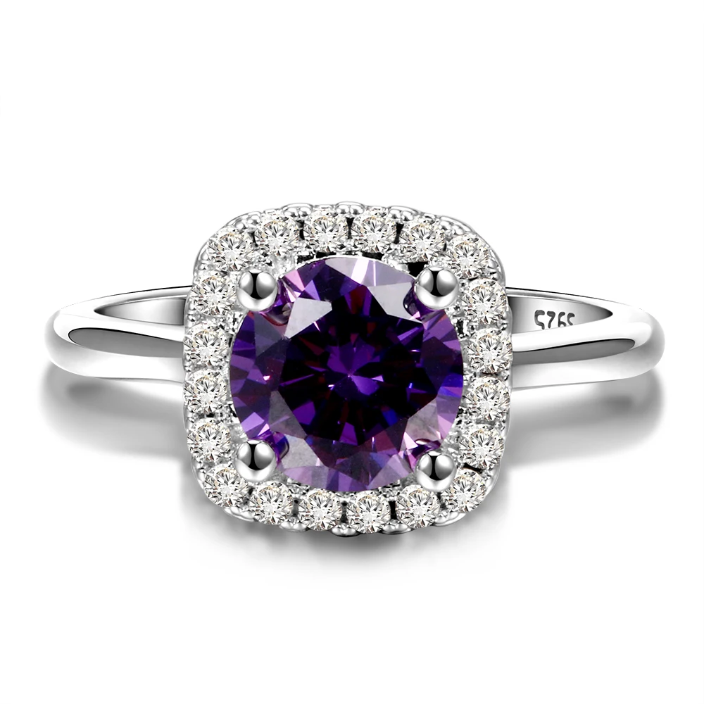 Hot Purple Amethyst Ring Brand Jewelry Ladies 925 Sterling Silver 8MM Round Rings High Quality Wedding Engagement Ring Size 6-10