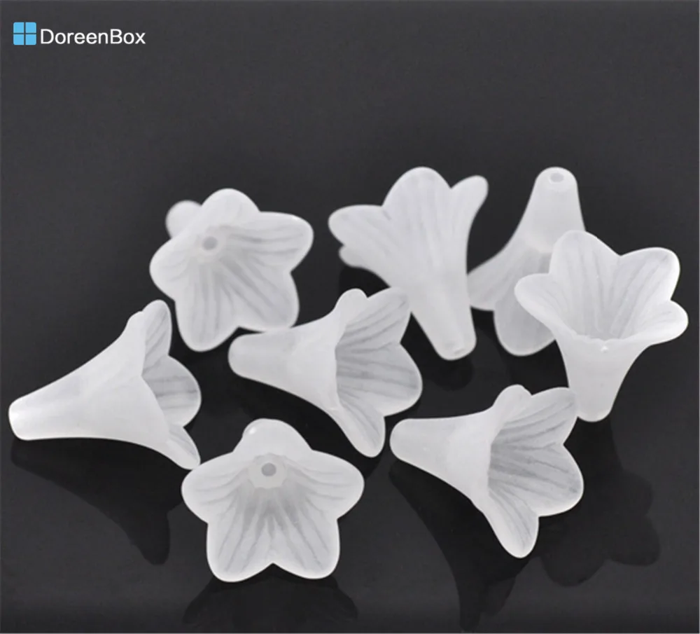 50 PCs Doreen Box Frosted Acrylic Beads White Lily Flower Bead For DIY Fashion Jewelry Making Accessories 22x22mm, Hole: 1.8mm