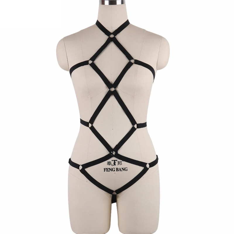 

Lenceria Sexy Metal Button Harness Cage Bra Party Harajuku Gothic Lingerie Set Summer Style Full Body Bondage Belt N0072