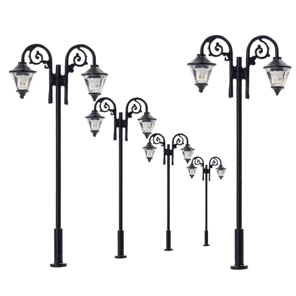 5pcs Model Trains HO Scale Lamp Post LEDs 1:87 Street Lights 65mm Two-heads Warm White LYM61