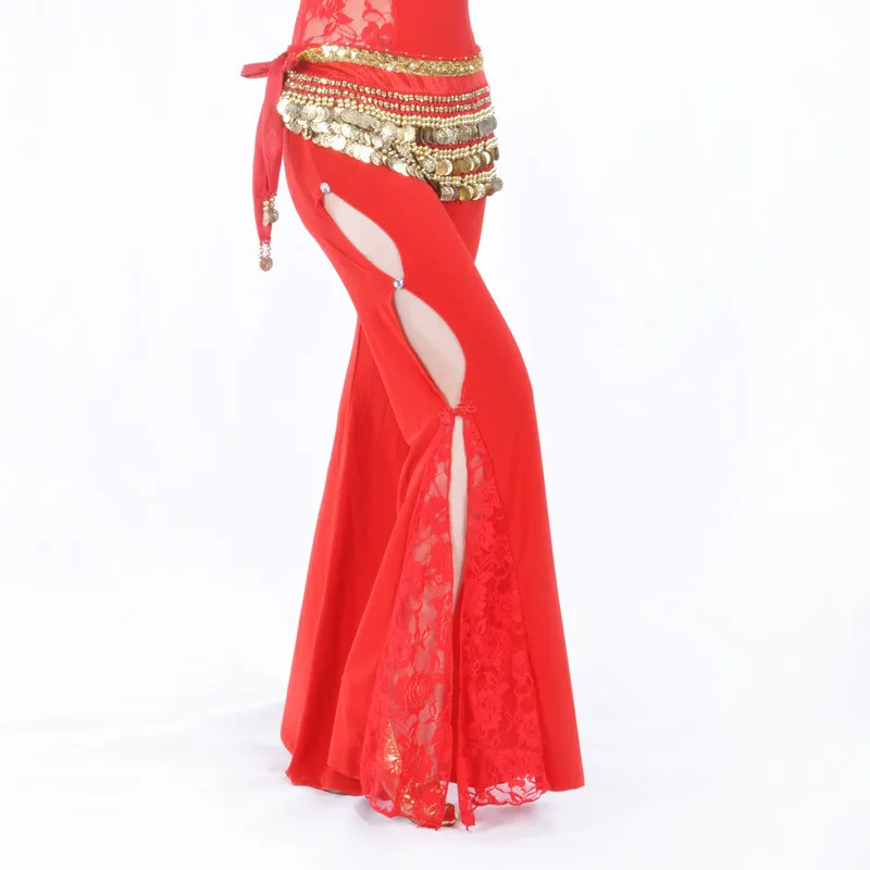 Women Belly Dance pants lady Side slit lace practice senior crystal cotton bellydance Long Flared Trouser Professional dancewear