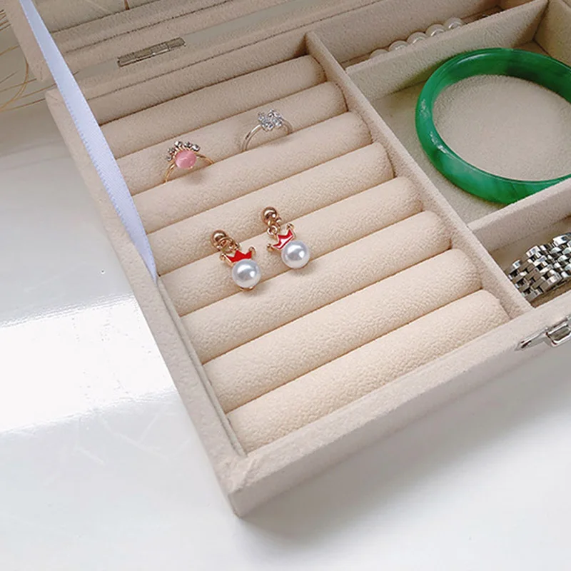 Top Selling Beige Velvet  Jewelry Display Box Case for Rings Earrings Bracelets Necklaces or other Ornaments Storage Organizer