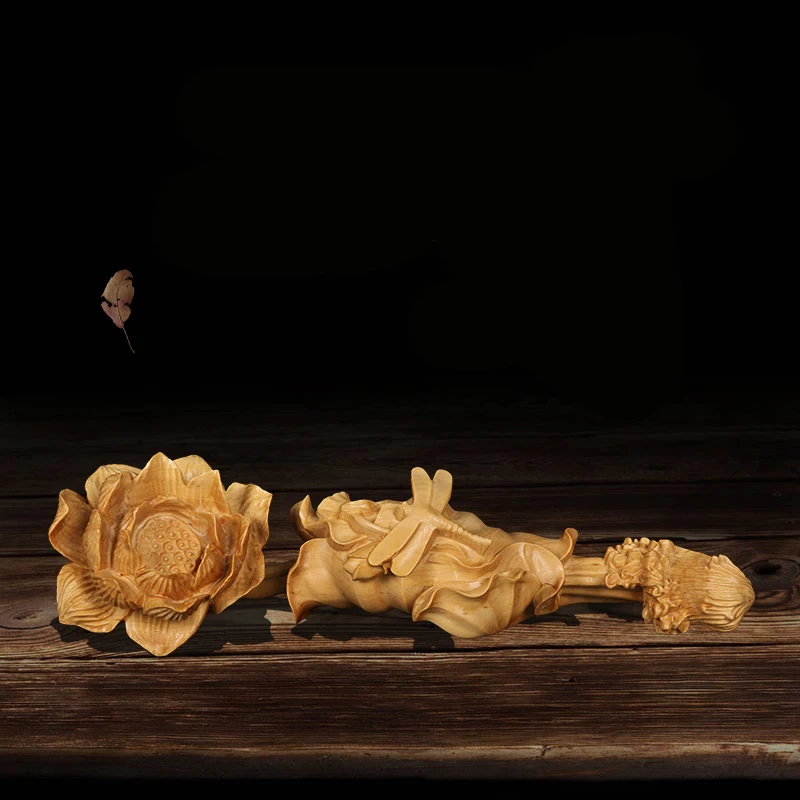 Chinese Style Lotus Ruyi Boxwood Carving, Creative Home Decoration, Wooden Handicrafts, Gift