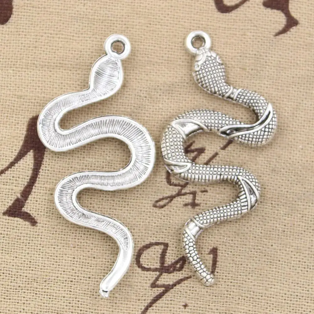 4pcs Charms Snake Cobra 53x23mm Antique Making Pendant fit,Vintage Tibetan Bronze Silver Color,DIY Handmade Jewelry