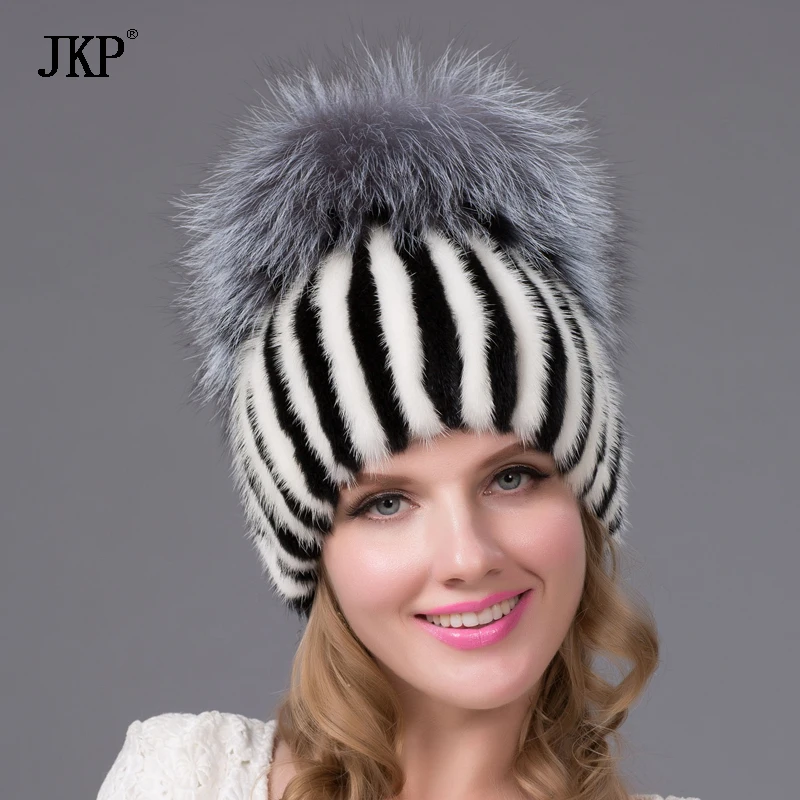 JKP Foreign Trade In Europe and America In Winter Mink Fur Hat On Wide Sew Side Flower Hat Fashion Warm Cap DHY-26