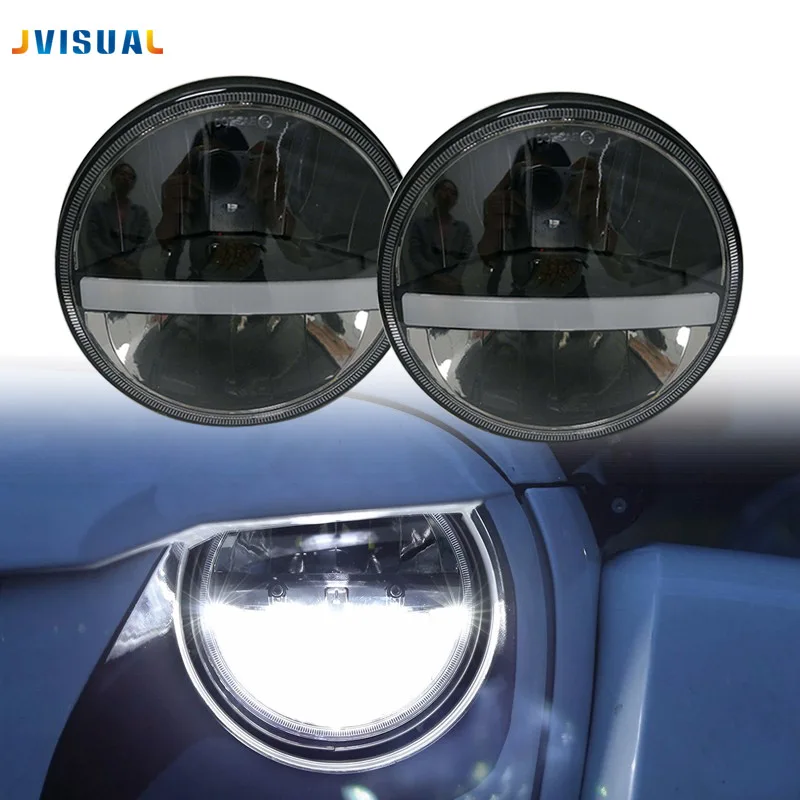 

Front Light Round Headlights with strip light 7 inch 7" LED Head Driving Light Lamp for JK Wrangler 07-15 Defender 4x4 off road