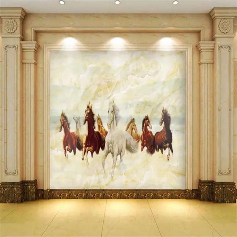 

Custom Mural Wallpaper Horse to Success Eight Horses Tv Sofa Background Wall