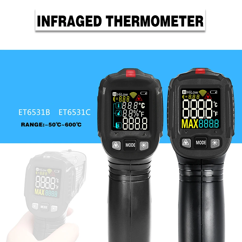 Non-contact Infrared Thermometer Digital Temperature Measurement Multi-function IR Laser Humidity Thermometer Gun -50-600 Degree