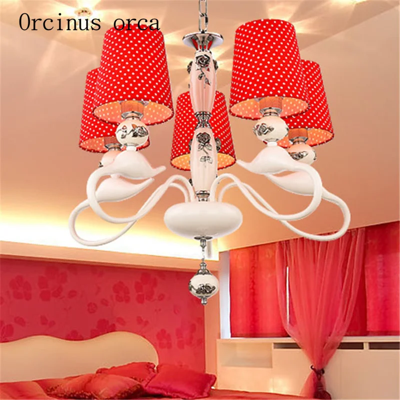 French luxury Swan chandelier Princess bedroom girl bedroom children's room lamp creative sculpture rose chandelier