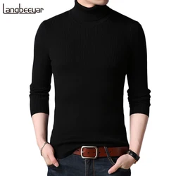 Heißer 2023 neue Herbst Winter Marke Männer schwarz Rollkragen Slim Fit Winter Pullover Männer Solide Atmungs Farbe Gestrickte Pullover Männer