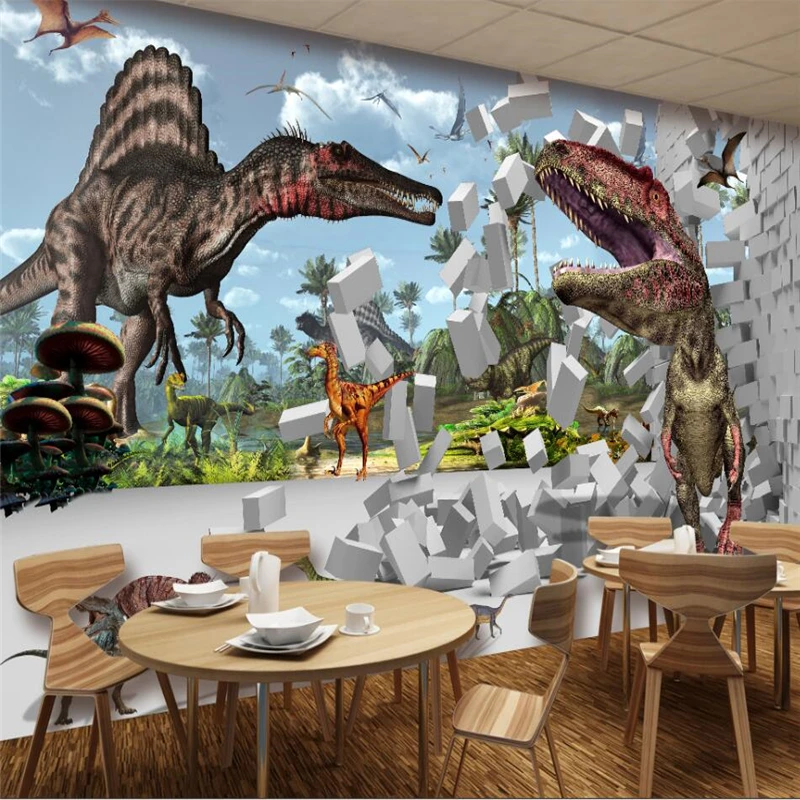 wellyu Dinosaur Kingdom 3D Children's Room Background Wall painting Custom Large mural Green Silk cloth Wallpaper