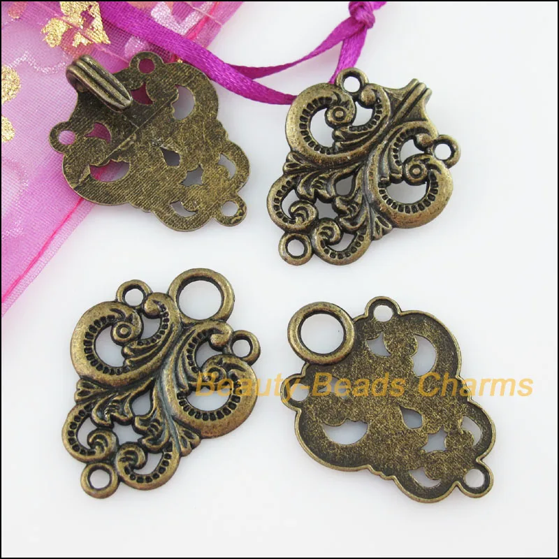 4 novos conectores colar nuvens coração flor alternar fechos bronze antiquado