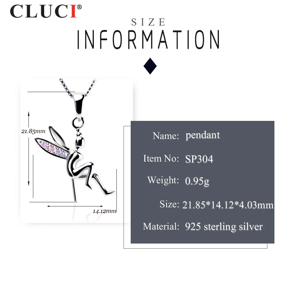 CLUCI  925 Sterling Silver Lovely Fairy Pearl Pendant Pink and White CZ For Girls Necklace Jewelry,can stick 6-7mm pearl SP304SB