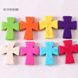 1Pcs Crosses Bead Pendant Fit Necklace 50x40MM Red Pink Blue Yellow Howlite for Men Women Jewelry Gift