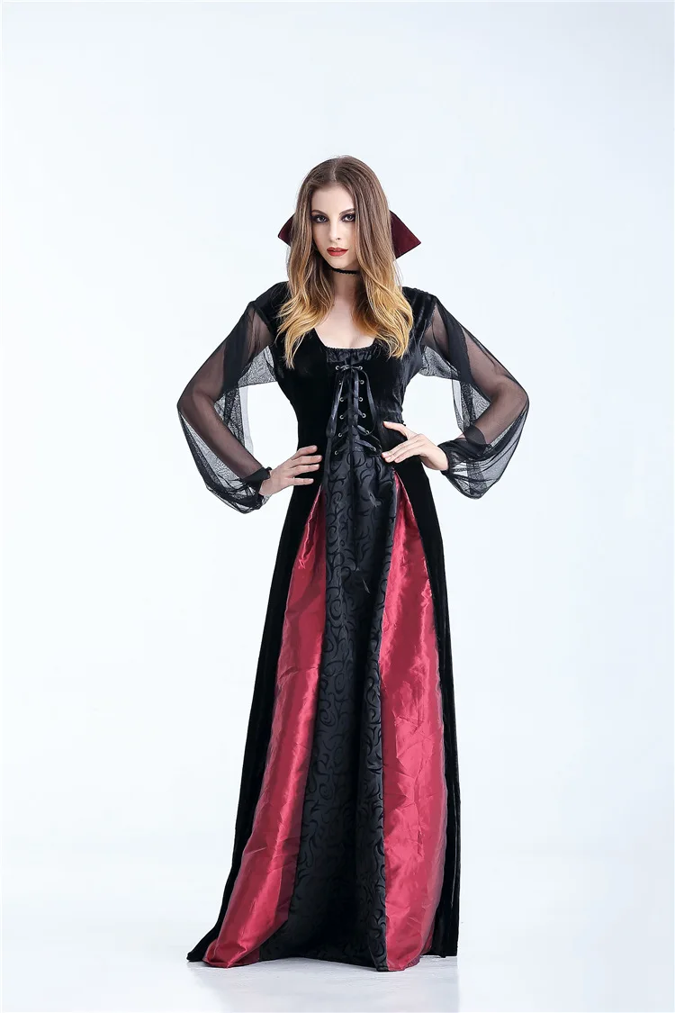Women Halloween Cosplay Costume adult long Dress witch Gothic queen vampire Role Play Costumes Medieval Ball Gowns Girls Outfit