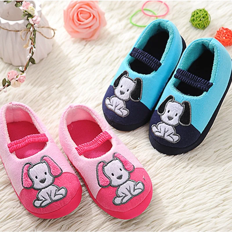 Children Winter Warm Home Slippers 2023 Cartoon Lucky Dog Non-slip Home Shoes Girls Indoor Floor Bedroom Boys House Shoes