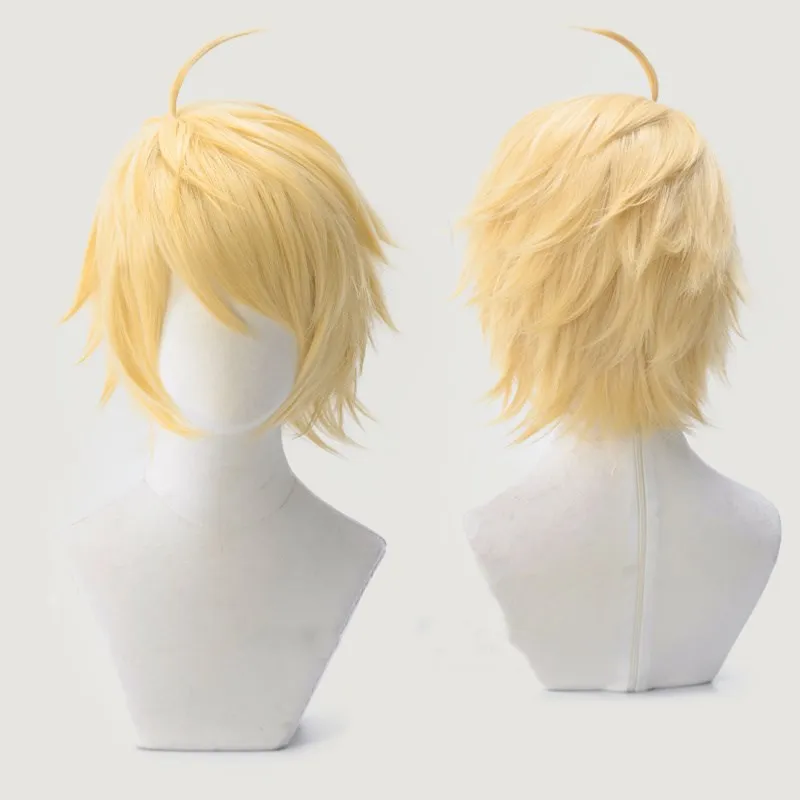 Fate/Prototype Grand Order Arthur Pendragon Golden Short Fluffy Cosplay Wig Halloween Costume Synthetic Hair Saber + Wig Cap