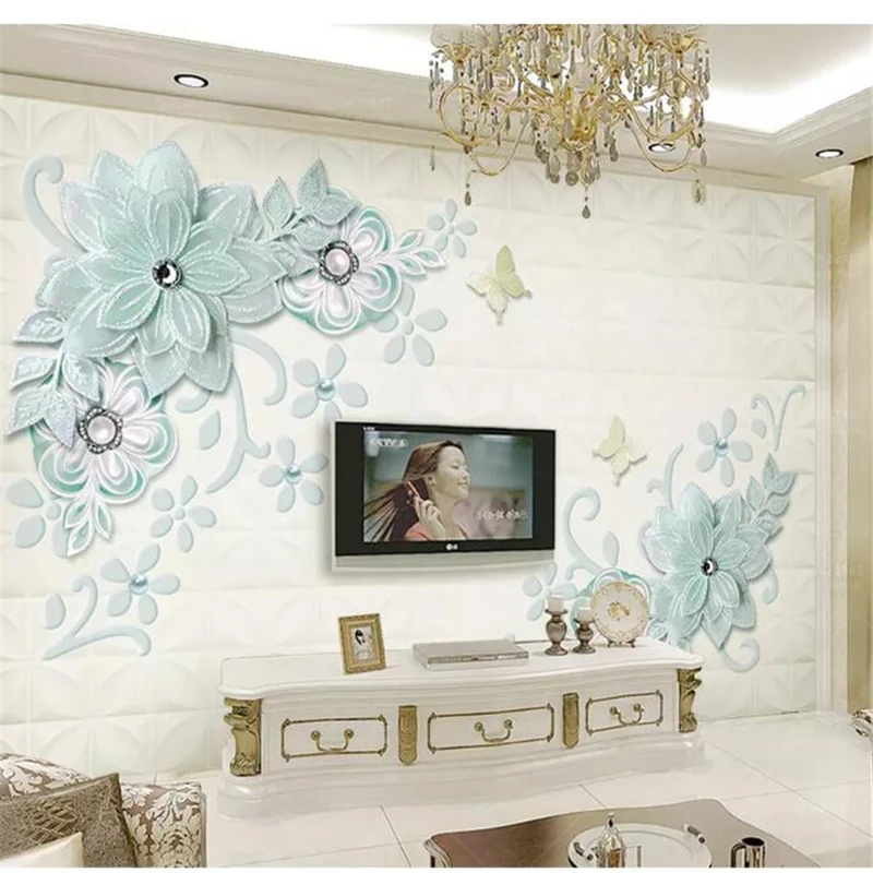 

wellyu papel de parede para quarto Custom wallpaper Beautiful embossed pearl silk flower 3d stereo TV background wall tapety