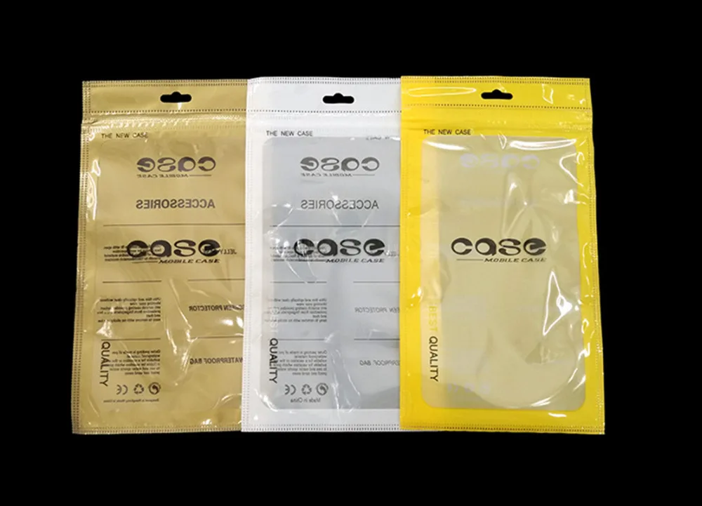 100Pcs Yellow/green/white Phone Case Packing Bags With Euro Hang Hole Zip Lock Case Packing Pouches For iPhone 7 7plus New Style