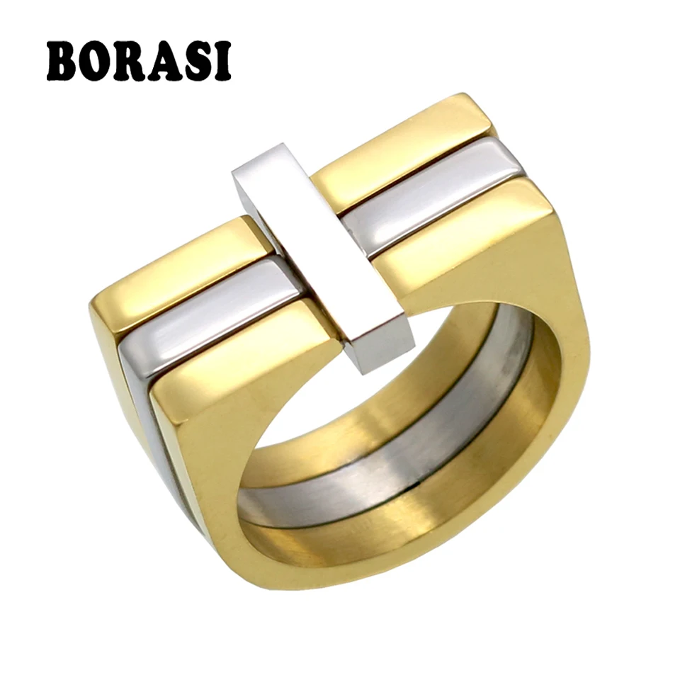 BORASI Fashion Classic Wedding Cross Ring For Men Woman Gold / Silver Color Frosted Matte Stainless Steel Metal Party Rings