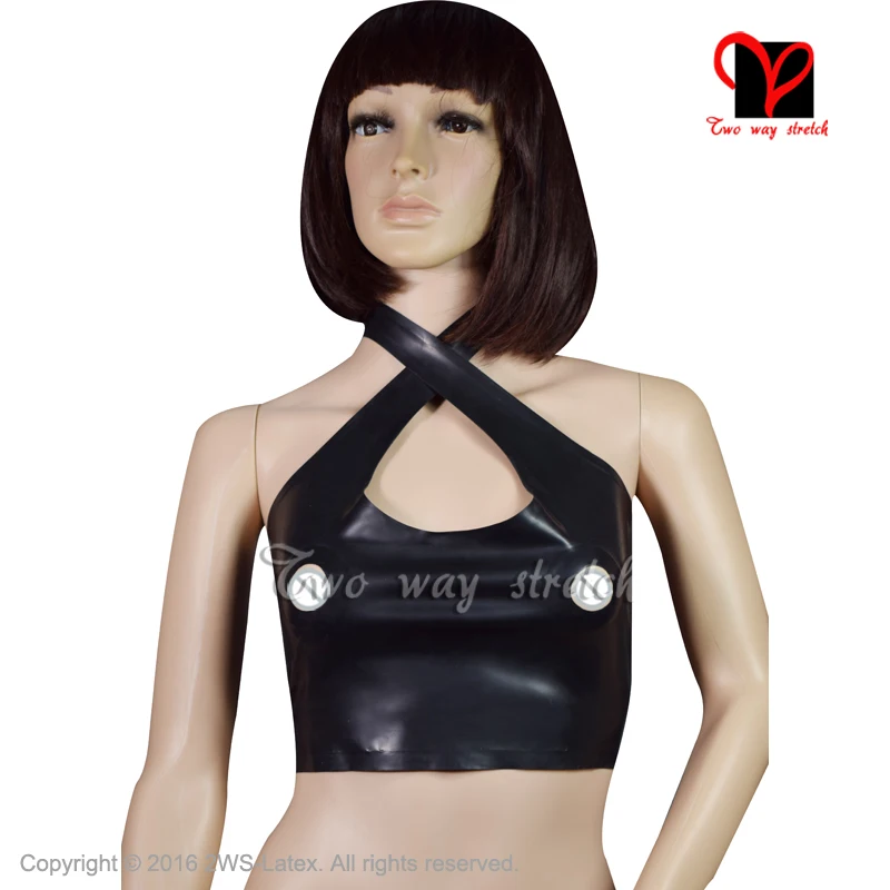 

Black Sexy Halter Latex crop top open nipples Rubber bra top Lingerie Gummi bikini underclothes halter bustier breast SY-060