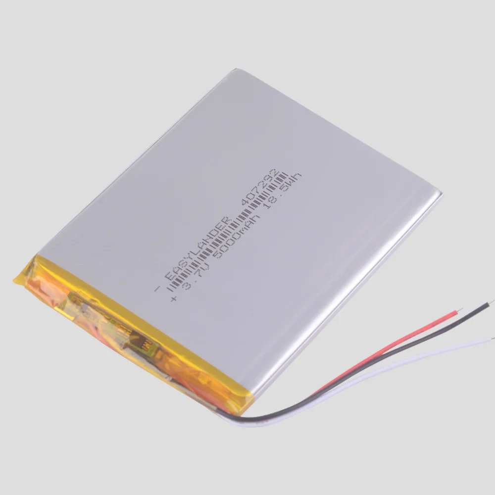 3.7V 5000mAh 407292 3wires Rechargeable Lithium Li-ion Polymer Battery