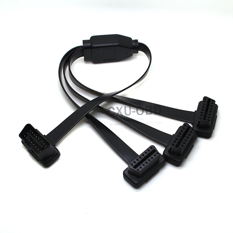 

High Quality OBDII 16Pin OBD2 16 Pin Male To Three Female noodles flat Cable free shipping